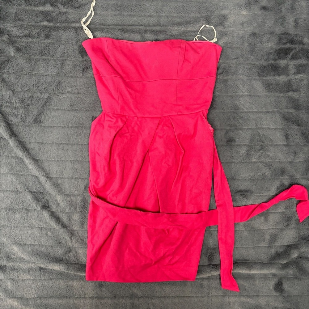 Cynthia Steffe Hot Pink Strapless Tie Waist Tulip Cocktail Dress Womens 4